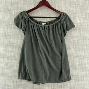 Max Studio Boat Neck Ruffle Cap Sleeve Front Keyhole  Elastic Neckline Blouse L